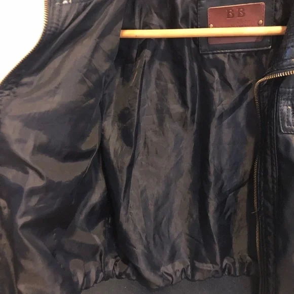 Navy faux leather Moto jacket - Picture 3 of 4